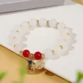 New Chinese style white jade bead bracelet with red charms and Fu pendant for women variant. - Style 3 Lucky Enamel Pendant (5374646856713)