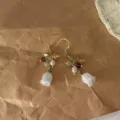 Vintage bell flower drop earrings with pearls and green leaves for women retro chic jewelry gift - Pearl Bluebell Stud Earrings