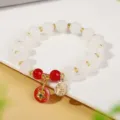 Bracciale di perle stile cinese imitazione giada bianco ciondolo retrò gioielli da donna - Stile 5 Ciondolo Fiore Fortuna (5374646856714)