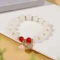 Nuovo braccialetto di perle bianche in stile cinese con perle rosse e ciondoli per donne. - Stile 6 Ciondolo Fiore Rosa Fortuna (5374646856715)