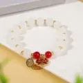 Nuovo braccialetto di perle di giada bianca in stile cinese con ciondolo lucchetto. - Stile 7 Ciondolo Serratura Ruyi (5374646856716)