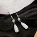 New Chinese style long drop earrings with white and green beads, elegant retro ear hooks. - Aurora Bead Teardrop Earrings