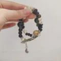 Handmade ceramic beaded bracelet multi-layer stackable ethnic style vintage silver charm - Denim Blue