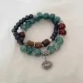 Ethnic ceramic beaded bracelet multi-layer wood beads alloy lock pendant fashion jewelry for women - Longevity Lock
