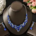 Ensemble de Collier et Boucles d'Oreilles en Strass Cristal Bleu pour Robe de Soirée - Bleu