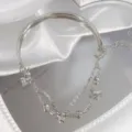 Sparkling double layer butterfly bracelet half bangle chain chic silver hand jewelry for women - Half Bangle Butterfly Bracelet