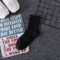 Klassieke zwarte geribbelde sokken voor heren, comfortabele effen casual sokken van zacht katoen. - Eén maat / Elastische Kuitlengte Sokken / Zwart