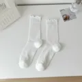 Korean ins style white ruffle ribbed mid-calf socks, cute spring summer breathable socks. - Polyester Material / White