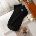 Black mesh short socks for women with cute white bow embroidery, thin summer ballet style sock. - One Size / Black
