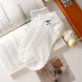 White summer mesh bow socks, Japanese style breathable short socks, sweet variant. - One Size / Pure White