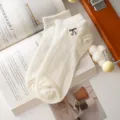White mesh bow short socks for women, summer breathable ballet style aesthetic cute socks. - One Size / Milk White