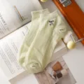 Summer women's mesh breathable short socks with cute black bow, thin Japanese style balletcore casual socks. - One Size / Mint Green