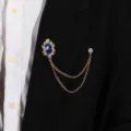 Modieuze ketting broche vintage legering blauwe edelsteen kristal pak kraag speld - Ketting Geometrische Speld (ZT2226) / Goud met Blauwe Strass
