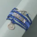 Blaues mehrlagiges geflochtenes Leder Armband mit Sternzeichen Steinbock Metall Schmuck. - Steinbock Blauer Stil (ZT1939)