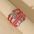 Minimalistisches handgemachtes mehrschichtiges geflochtenes rotes Armband mit Lebensbaum. - Roter Klassischer Baum Stil (ZT1944)