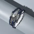 Mehrlagiges geflochtenes Lederarmband mit Metallanhängern in Blau und Weiß, stilvoll. - Dunkelblauer Zweifarbiger Flügel Stil (ZT1946)