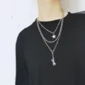 Collar de metal plateado de multiples capas para mujer con colgante de estrella y conejo. - Conejo Mecánico Juego de Tres Piezas