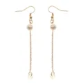 Pendientes largos de cadena perla anticaída elegantes joyas de moda para auriculares inalámbricos. - Estilo Gancho Perla Artificial