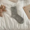 Women grey polka dot mid tube socks cute Korean style fashion casual rolled cuff hosiery - Gray