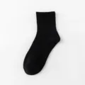 Men solid black ribbed crew socks comfortable cotton breathable short socks daily wear basic style - One Size / Black Mid-Calf Socks