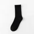 Men's Black Ribbed Crew Socks Classic Solid Color Comfortable Cotton Casual Daily Wear Footwear - One Size / Black Thigh High Socks