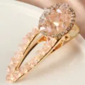 Pince a cheveux bec de canard doree avec cristaux et strass brillants pour femmes style. - S46-2# Pinces bec de canard roses