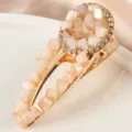 Vue détaillée de la pince à cheveux cristal or, barrette bec de canard nacrée rose élégante. - S46-4# Pinces bec de canard couleur gelée