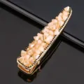 Elegante goldfarbene Haarklammer verziert mit champagnerfarbenen Kristallen und Perlen. - Einzelverpackung / Gelee Champagner
