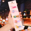 Set carino di fermagli per capelli per bambini, forcine in tessuto con animali cartoni. - Stile Animale Cartone Animato (S37) / Five-Piece Set / 1# Stile Carta Rosa