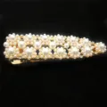 Pearl hairpin detail view, golden metal barrette with sparkling rhinestones for chic hairstyles. - Mixed Size Full Pearl Rhinestone