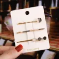 Set de barrettes a cheveux en metal perle clip lateral doux accessoires cheveux - Rond Noir Gris / 3 Pièces/Paquet