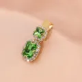 Retro green zircon rhinestone hair clip, elegant gold metal side clip detail view. - Double Stone Clip (S34) / Fruit Green