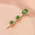Retro green zircon hairpin with sparkling rhinestones, elegant gold metal side clip for women. - Triple Stone Clip (S34) / Emerald