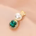Exquisite vintage hair clip detail, green crystal and pearl design on gold-tone metal. - Rhinestone Pearl Clip (S34) / Dark Green