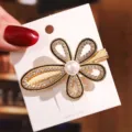 Korean style rhinestone pearl hair clip elegant flower duckbill clip for women and girls - Rhinestone Floral Style (6#) / Mixed Colors