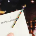 Closeup of sparkling colorful rhinestone hairpin detail, stylish metal hair clip display. - Straight Hair Clip (2#) / Silver Colorful Zirconia