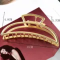 Large gold metal hair claw clip for women, geometric crescent hair catch for thick hair styling. - Semicircle Hollow Geometric Style (S156-6) / 11cm