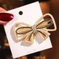 Korean style pearl bow hair clip rhinestone duckbill clip elegant side hair accessory - Pearl Bow Style (7#) / Gold
