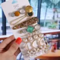 Korean style hair clip set with pearls and rhinestones for women and girls daily fashion wear. - 8-Piece Set J (S27)