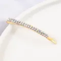 Detail view of golden double row rhinestone hair clip, sparkling crystal bobby pin for women bangs. - Curved Hair Clip / Gold AB White Stone