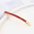 Gold double-row red rhinestone hairpin, stylish crystal bobby pin for daily sweet hair styling. - Curved Hair Clip / Gold Red Gem