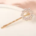 Élégante pince à cheveux dorée avec un design circulaire de perles et de strass brillants. - S95-1# Barrettes rondes