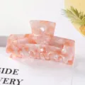 Grande pince à cheveux en acétate acrylique, élégante pince crabe motif marbre rose. - Pince Rose Orange