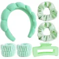 Bandeau cloud vert menthe, bracelets absorbants, pince à cheveux et chouchous lot de 6 détails. - 8# Set Rectangulaire Vert de 6