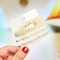Pearl hair clips set, elegant metal geometric hairpins with artificial pearls for women. - 3-Piece Set H (S27) / Pearl White