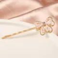 Vue de détail de l'épingle à cheveux nœud en perles, élégante barrette dorée avec strass pour femmes. - S95-8# Barrettes nœud