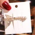 Pince à cheveux queue de sirène strass perle épingle dorée élégant accessoire de mode. - S127-2# Pince Queue de Sirène Diamant Blanc