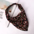 Chic floral print hair scarf with elastic band, elegant black chiffon triangle headwrap. - #3 Triangle Headband