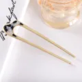 Modern minimalist U-shaped hair fork, frosted metal and acetate styling hairpin for women. - 10.9cm / Black and White Checkered