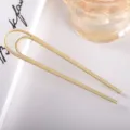 Detailed shot of modern minimalist U-shaped hair pin, frosted metal finish with white inlaid top. - 10.4cm / White